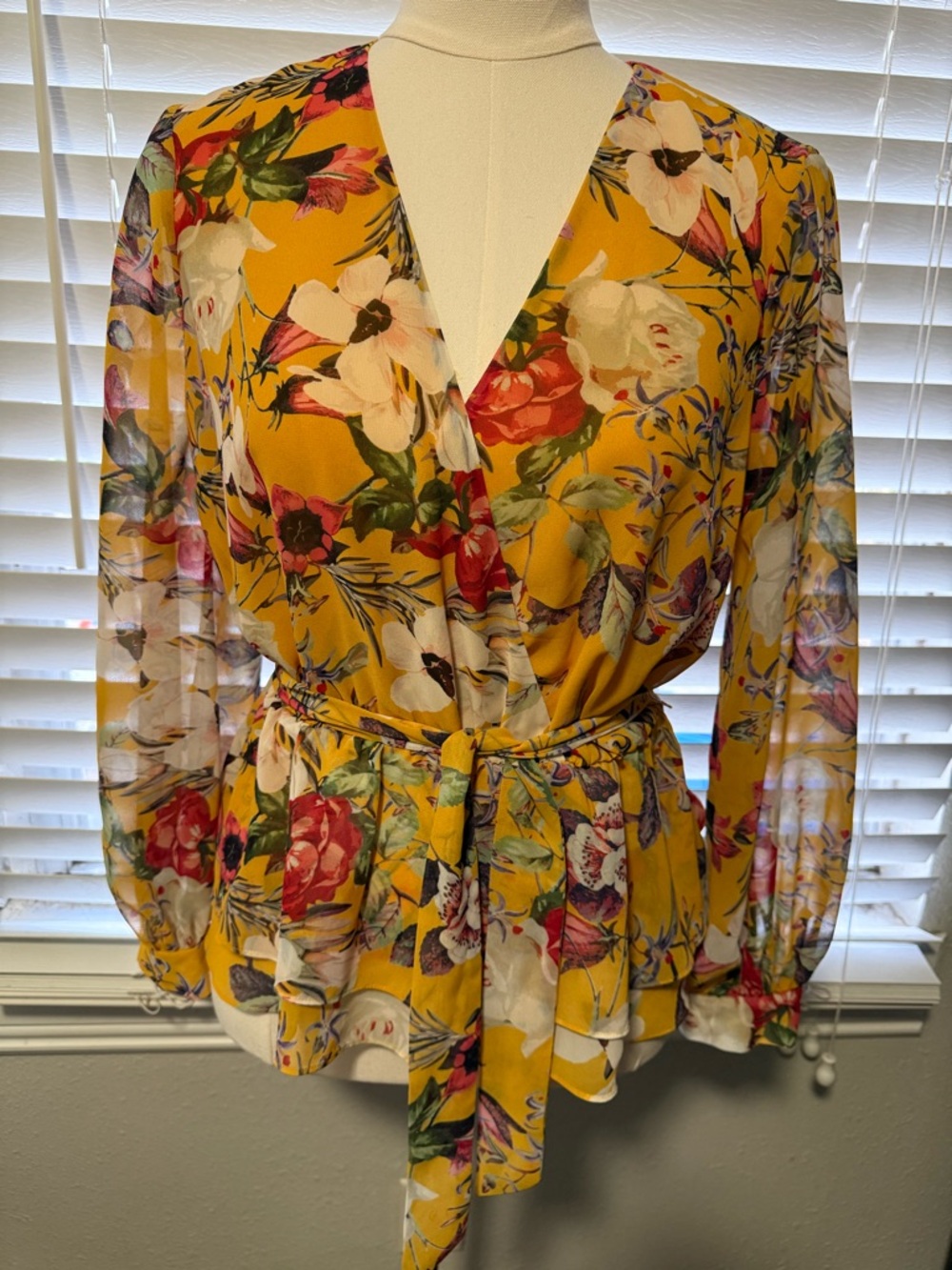 INC International Concepts Mustard Yellow Floral Blouse